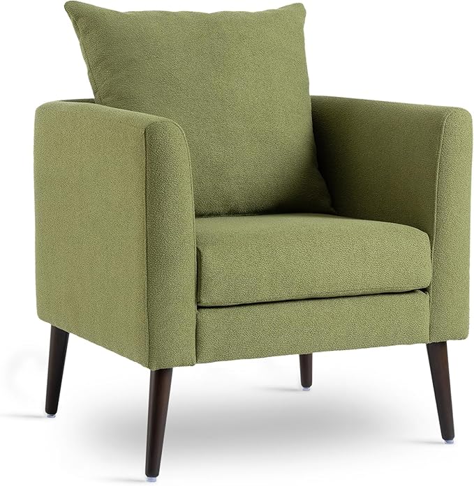 QKFF Barrel Accent Chair Set of 2 with Back Pillow, Large Upholstered Armchair with Solid Wood Legs Modern Reading Chairs for Living Room Bedroom