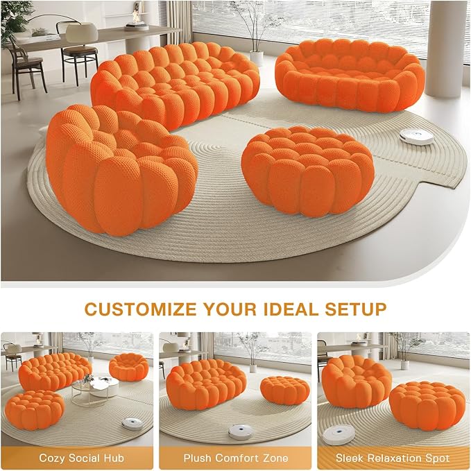 WJShome Bubble Couch,49.21'' Single Sofa,Mesh Fabric Lazy Floor Sofa, 3D Honeycomb Shape Curved Couch for Living Room, Office, Apartment (Orange, 48.43" D)