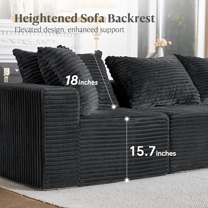 MODNEST 108" Modular Sectional Sofa Cloud Couch with Deep Seats, L Shape Couch with Chaise and Movable Ottoman, Sectional Couches for Living Room, Comfy Boneless Couches No Assembly Required, Grey