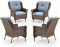 ACTREST Patio Wicker Chairs Outdoor Furniture Chair - Set of 4 Outside All Weather Lawn Dining Brown Rattan Armchair with High Back&Deep Seating for Deck Porch Balcony Backyard Garden - Baby Blue