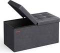 SONGMICS MAZIE Collection - 30 Inches Storage Ottoman Bench with Flipping Lid, Storage Chest Footstool, Load 660 lb, for Entryway, Living Room, Bedroom, Synthetic Leather, Dark Gray ULSF045G01