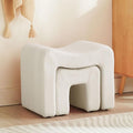 Small Footstool Ottoman Vanity Stool Chair Seating Backless Modern Foot Rest Teddy Velvet Ottoman Set for Makeup Room Living Room Bedroom Entryway,White (2-in-1)