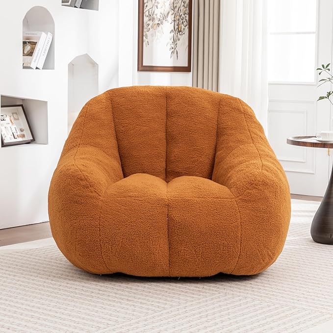 Setawix Bean Bag Chair with Filler, Comfy Teddy Bean Bag Chairs for Adults and Kids, Cozy BeanBag Sofa Fully Floor Couch with Memory Foam for Living Room Bedroom,Yellow