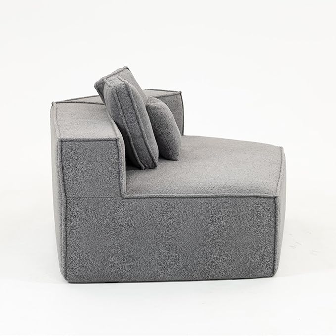 EPOFIT 1-Seater Teddy Fleece Modular Sofa Chair, Low-Profile Floor Seat with Wide Cushion and All-Foam Support, Right-Facing Design, Compressed Packaging – Blue Gray