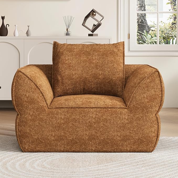 42.5" Single Cloud Sofa, Boneless Couch for Small Spaces, Modern Comfortable Upholstery Sofas with Pillows for Living Room, Apartment, Dorm, Office, Removable Cover, No Assembly Required, Orange