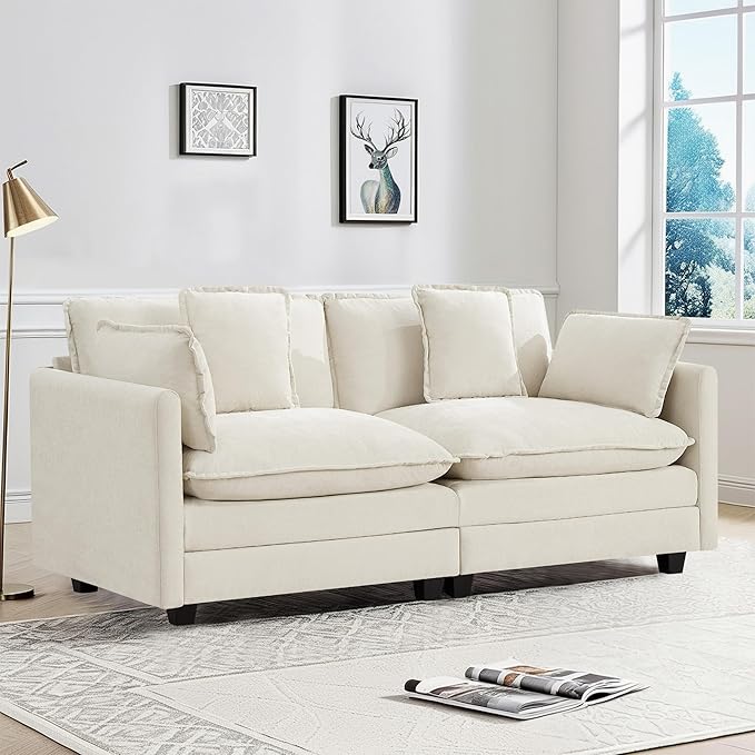 UMBFUN 2-Seater Cloud Couch, Oversized Comfy Modular Sectional Sofa with Deep Seat Cushions, Chenille Loveseat for Living Room, Apartment & Small Spaces, Beige