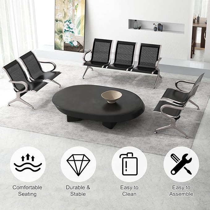 Kinfant Waiting Room Benches Set- 3-Pieces Office Guest Chairs Reception Chairs with Arms for Airport, Hospital, Bank, Salon, Barbershop, Hall, Room Conference(Black Mesh)