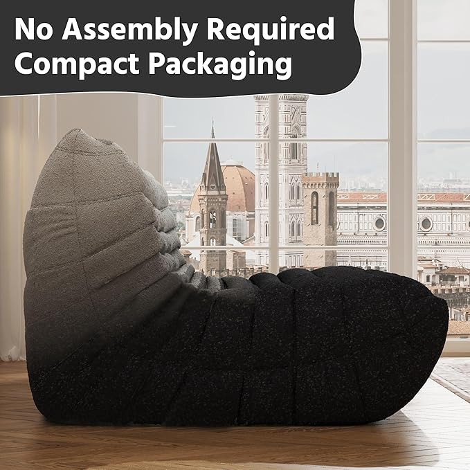 Bean Bag Chair, Fireside Chair, Large Bean Bag Chair for Adults, Bean Bag Chairs for Teens with High-Resilience Foam, Non-Slip Base Floor Lounge Sofa,Living Room (Gradient White-Black, 3-Seater)
