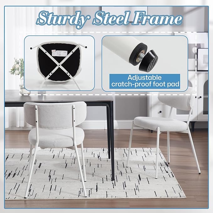 KCC Modern Mid-Century Velvet Dining Chairs Set of 2, Upholstered Stylish Kitchen Chairs Accent Diner Chairs with Metal Legs and Curved Back for Kitchen, Dining Room(White)