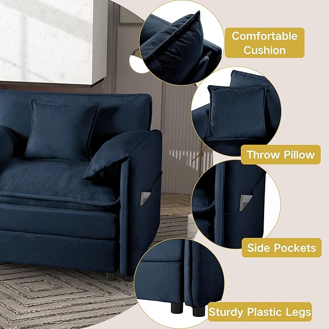 RENDGO Modular Sectional Sofa Sets,2 Pieces Chenille Sectional Loveseat Sofas,Deep Seat Comfort,4-Seater Comfy Couch for Living Rooms & Apartment, Guest Rooms,Blue