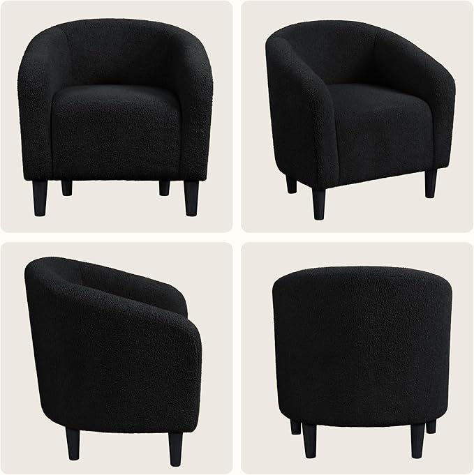 Yaheetech Accent Barrel Chair, Boucle Fabric Club Chair, Furry Sherpa Elegant Armchair with Cozy Soft Padded, Suitable for Living Room Bedroom Reception Office, Black