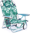 Canpsky Portable Beach Chair for Adults, Outdoor Camping Chair Lay Flat Folding Backpack Beach Reclining Chair with 5 Positions, Headrest, Cup Holder, Heavy Leaf