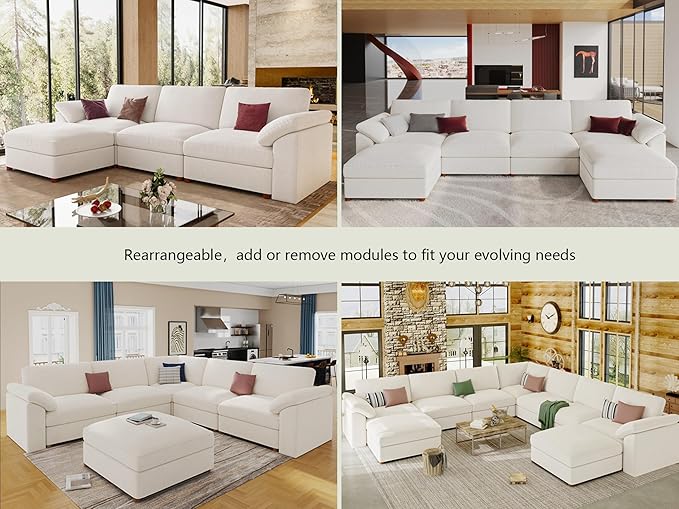 EASE MOOSE Oversized L Shape Sectional Couch,Extra Large Deep seat Sectional Modular Sofa for Living Room,White