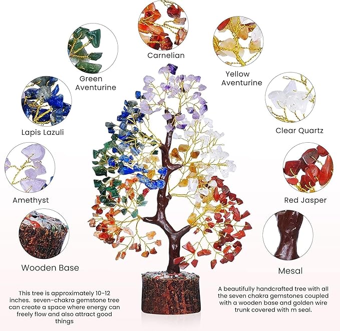 YATSKIA Chakra Crystal Tree - Handmade Healing Crystal Trees with 7 Chakra Stones | Tree of Life for Meditation | Feng Shui | Birthday Gift for Woman | Gifts for Women | Home Decor | Office Decor