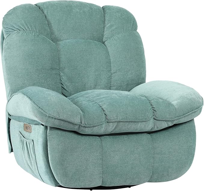 EDWELL Green Massage Swivel Recliner Chair, Oversized Rocker Recliner with Heated, Vibration Massage and Lumbar Heat Ergonomic Rocker Chair for Adults with Side Pocket, USB Charge Port