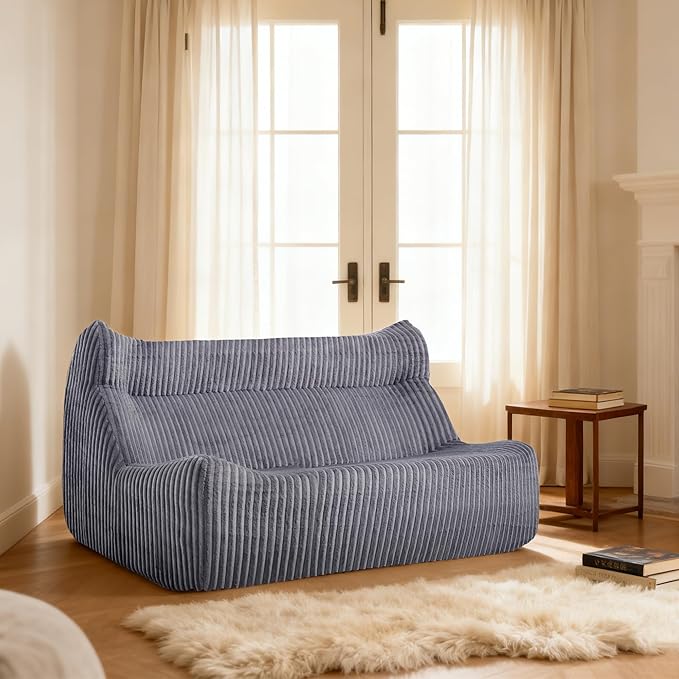 Bean Bag Chairs, Giant Bean Bag Chair for Adults, Memory Foam Lounge Chair, Comfy Lazy Floor Chair, Bean Bag Sofa for Living Room, Bedroom and Office, Loveseat Bean Bag (Grey)
