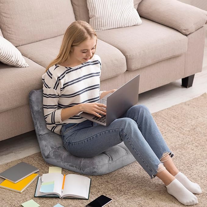 Epetlover 14-Position Adjustable Floor Gaming Chair Foldable Memory Foam Armless Sofa Seat Couch Recliner with Comfy Back Support for Working Meditation Reading, Grey
