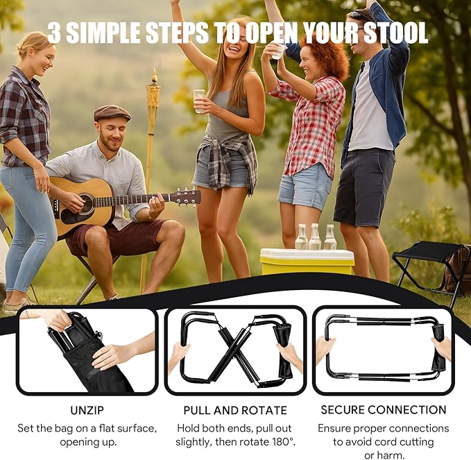 CHENEDY Camping Stool,2-Pack Portable Folding Stool with Carry Bag, 12in Portable Folding Chair Collapsible Camp Stool Outdoor Footstool for Travel Walking Hiking Fishing Picnic (Black(2-Pack))