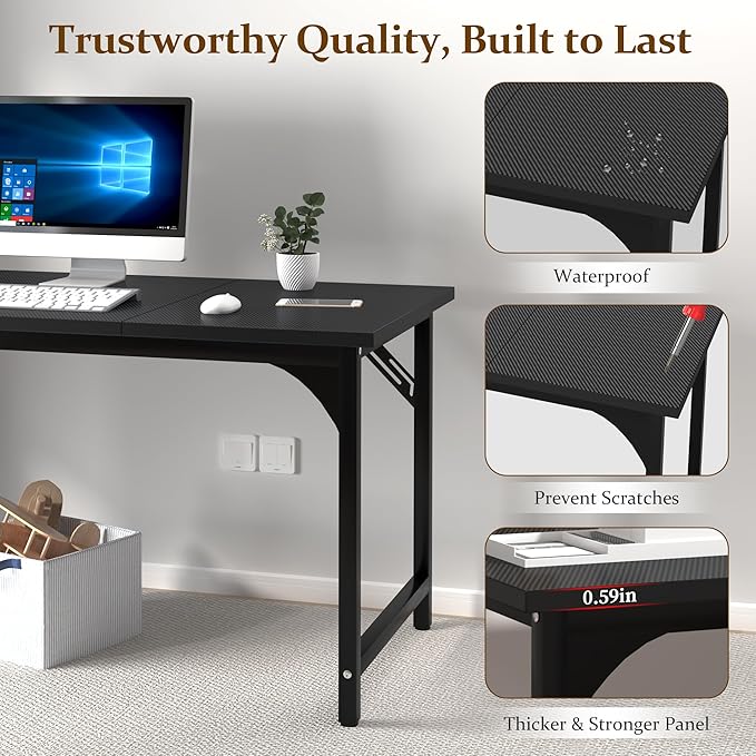 47 X 23.6 Inch Computer Desk, Office Desk w/Deeper Carbon Fiber Desktop, Modern Simple Study Table w/Sturdy Metal Frame & Large Legroom, Gaming Writing Work Desk for Home Office, Bedroom