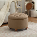 WUTUTUEE 24Inch Round Storage Ottoman with Tray, Modern Tufted Fabric Circle Coffee Table with Storage, Upholstered Ottoman with Removable Top for Living Room, Bedroom, Brown