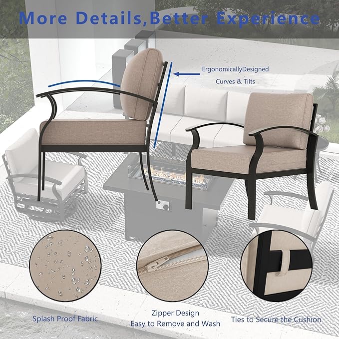 RTDTD Aluminum Outdoor Patio Furniture Set,5 Seats Patio Conversation Sets with 2 Round Coffee Tables,Metal Patio Sectional Furniture Set with 5.1" Thickened Cushions,Sand