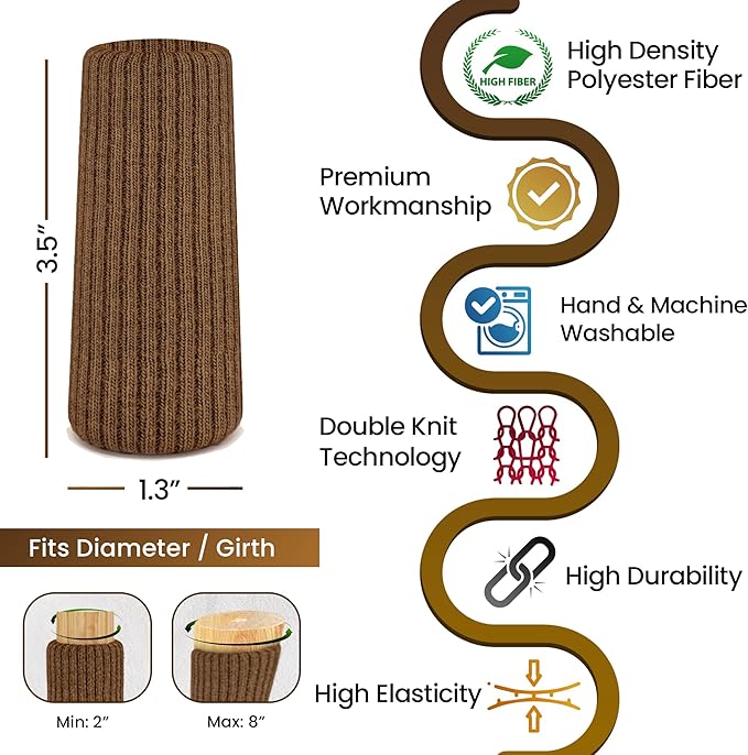 16/24/32 Pcs Brown Chair Leg Socks – Premium Furniture Protectors for Hardwood Floors, Non-Slip & High Elastic Fit, Easy-to-Install Bar Stool Covers & Floor Pads