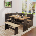 Breakfast Nook Table Set for Kitchen - Bench Seating for Dining Room with Space Saving Solid Wood L Shaped Corner Dining Table Set Apartment for 4 to 6 People - Black