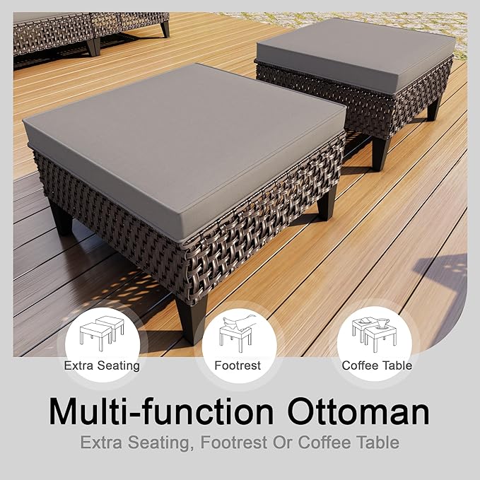 8 Pieces Patio Conversation Sets, Outdoor Furniture Set with Fire Pit Table, Wicker Rattan Sectional Modular Sofa Seating Set for Porch, Poolside, Deck, Balcony, Backyard, Yard, Garden (Gray Cushions)