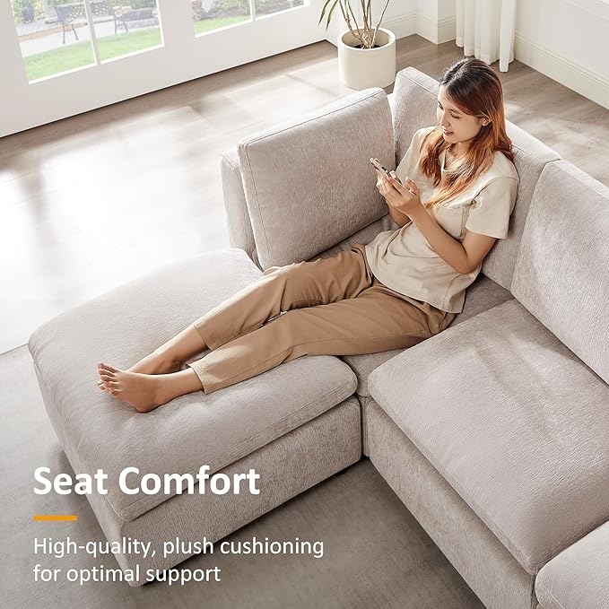 VANOMi Upholstered Square Modular Ottoman for Modular Sectional Sofa, Ottoman Footrest and Seat Cube for Living Room, Chenille