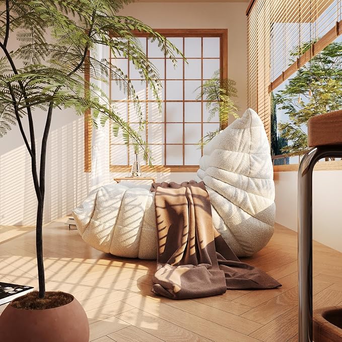 Bean Bag Chair, Fireside Chair, Large Bean Bag Chair for Adults, Bean Bag Chairs for Teens with High-Resilience Foam, Non-Slip Base Floor Lounge Sofa,Living Room (White, Single)