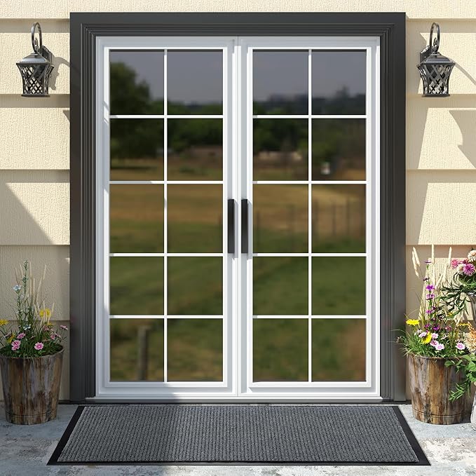 Yimobra Doormat Outdoor Indoor Entrance 47 x 24, All-Season All-Weather Front Door Mat, 100% Waterproof Welcome Matt for Floor Garage Outside Entry, Stain and Fade Resistant,Grey