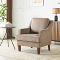 VINGLI Mid-Century Modern Accent Chair, Light Brown Upholstered Armchair Comfy Sofa Chair Reading Chair High Back for Living Room Bedroom Furniture Apartment