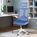 Ergonomic Office Chair - 400LB Comfy Desk Chairs with Adjustable Headrest and Lumbar Back Support, Mesh Computer Chairs with Wheels and Arms for Home Office, Study (Blue-with Headrest)