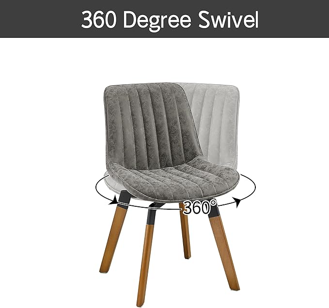 Art Leon Swivel Dining Chairs - Mid Century Modern Kitchen Dining Room Chairs, Upholstered Faux Leather Armless Side Chairs with Wood Legs