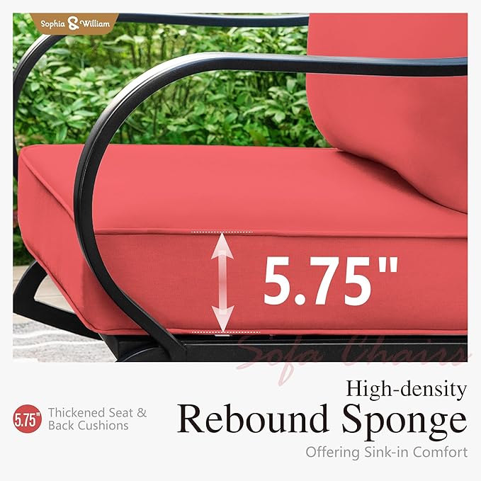 Sophia & William Patio Furniture Sets 5 Seats Outdoor Metal Conversation Sets 5 Pcs with 2 x Cushioned Swivel Sofa Chairs,1 x 3-Seat Sofa,2 x Ottomans for Coffee Lawn Backyard Poolside Red