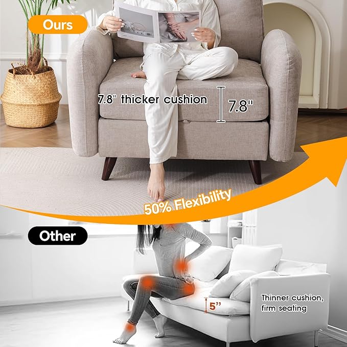 Oversized Accent Chair with Ottoman,All Seats Storage,Comfy Armchair,24.5'' Deep Seat,Upholstered Living Room Chairs,Reading Chair,Lounge Chair for Bedroom,Office,Chenille,Khaki
