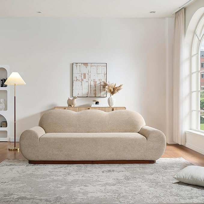 Christopher Knight Home Zera 88" Comfy Velvet Upholstered Cloud Couch, 3-Seater Sofa Couches, Low Profile Home Sofa Living Room with Round Arm, Sturdy Wooden Frame Lounge Chair Indoor, Camel Brown