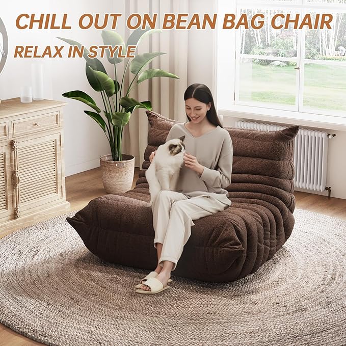 Selyteramy Oversized Bean Bag Chairs for Adults, Giant Beanbag Chair with Memory Foam, Comfy Lounge Chair Lazy Sofa for Apartment, Living Room, Bedroom, Office(Teddy Fabric)