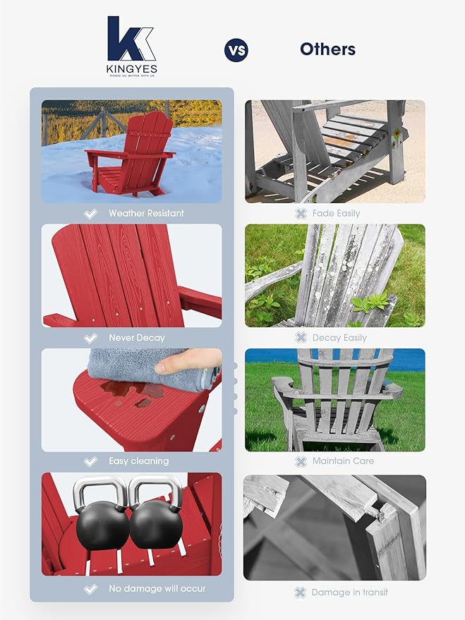 KINGYES Folding Adirondack Chair Set of 8, HDPE All-Weather Folding Adirondack Chair, Light Red