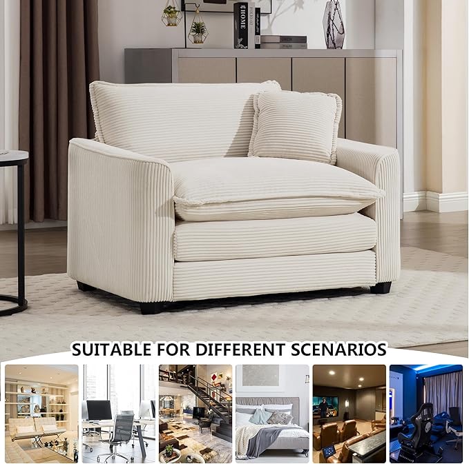 Aoowow Corduroy Large Armchair,Modern Oversized Single Sofa Chair with Throw Pillow,Deep Single Seat Cloud Sofas Couches for Living Room,Tufted Oversized Accent Arm Chair (Beige, Sofa Chair)