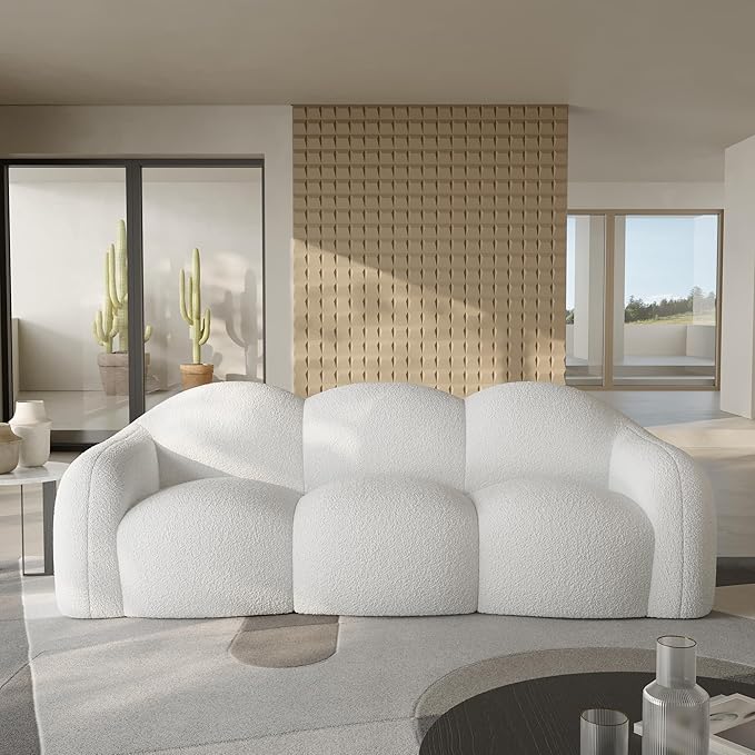 JACH 3-Seater Minimalist Sofa for Apartment, Modern Comfy Upholstered Floor Sofas, Boneless Leisure Couches, Small Cloud Couch for Living Room, Small Space (White, No Assembly Required)