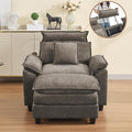 46''Cloud Oversized Sofa Chair with Detachable Headrest, Upholstered Comfy Arm Accent Chair with Ottoman,Modern Chenille Reading Lounge Armchair for Living Room,Bedroom, Brown