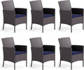 MFSTUDIO Patio Wicker Chair Sets of 6, Outdoor Patio Rattan Sofa Dining Chairs Set of 6 with Navy Removable Cushions, Armrests and Metal Frame, 330lbs, Backyard, Porch
