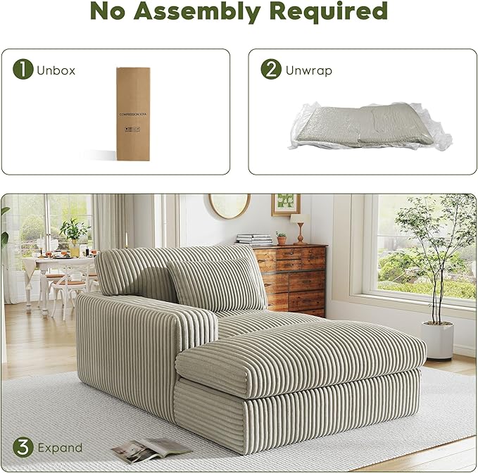 Oversized Chaise Lounge Sofa Chair Indoor，Soft Corduroy Fabric, Boneless sofawith Cushion，A Comfortable, deep-Seated Cloud Sofa for use in The Living Room.(Singler-Left-arm-Gray)
