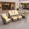 ovios 6 Pieces Patio Furniture Set, Outdoor Wicker Sofa Couch with Swivel Chairs Ottomans Comfy Cushions, High Back Modern All Weather Conversation Sets, Brown Rattan, Beige