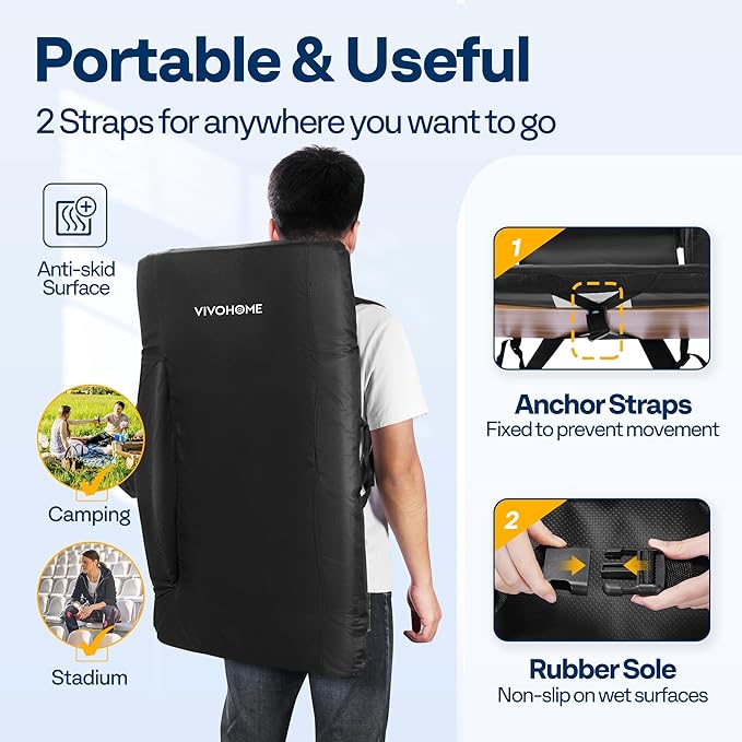 VIVOHOME Padded Stadium Seats with Back Support and Cushion, Portable Reclining Bleacher Chairs with Armrest and Cup Holder, Comfortable for Various Sports Events