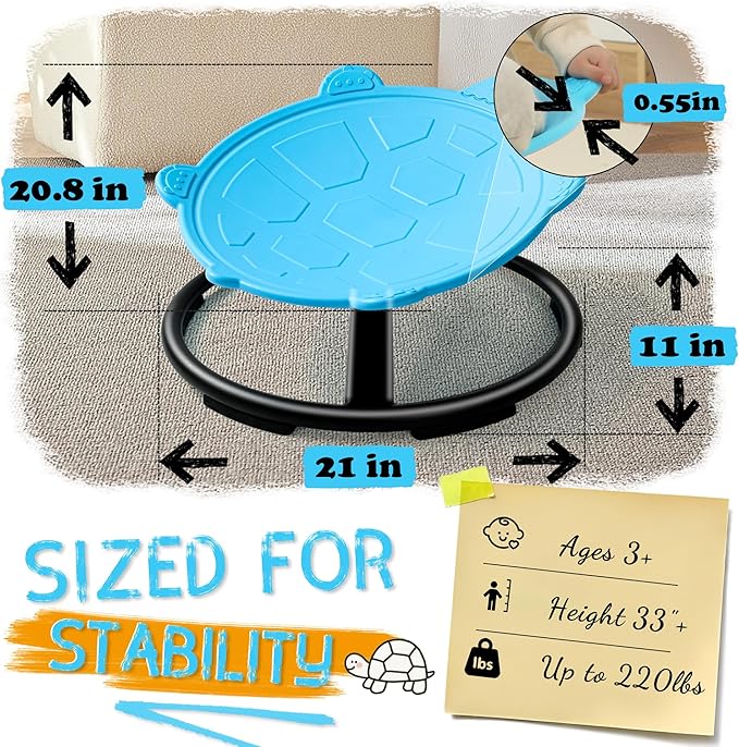 Oranmew Turtle Spinning Chair for Autistic Kids – Sensory Spinning Toy, Spin Chair for Kids Autism, Sensory Swivel Seat for Balance, Coordination, Focus & ADHD Support, Autism Sensory Products (Blue)