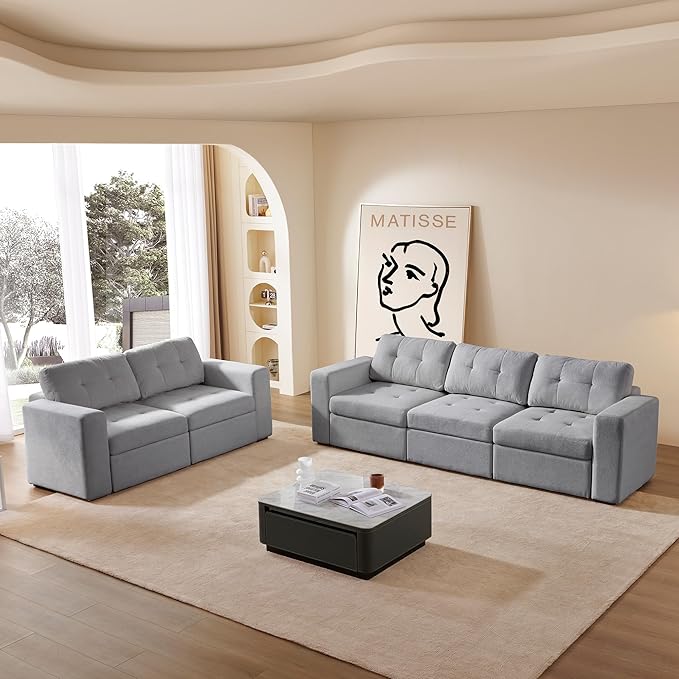 ORRD Modular Sectional Couch, Small Loveseat Sofa with Storage, 2 Seater Sofa Modular for Living Room, Office (Grey)