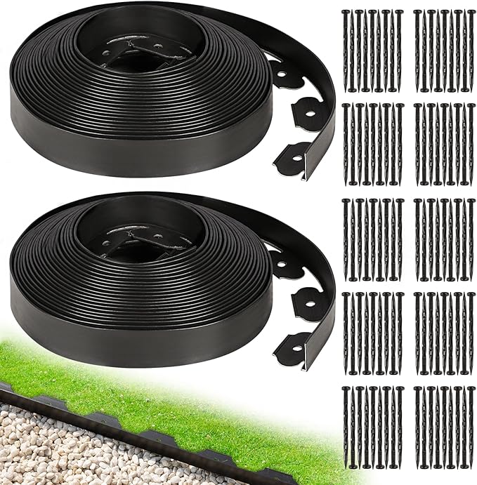 Hemikaki 1.5 Inch Garden Edging Border 100FT, Plastic Edging for Landscaping with 120pcs Spikes