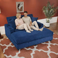 65" Oversized Chaise Lounge Chair Indoor, Upholstered Sofa Bed with Pillows & 2 Cup Holders, Sleeper Couch Comfy Corduroy Recliner Chair for Living Room, Movie Room, Bedroom, Blue